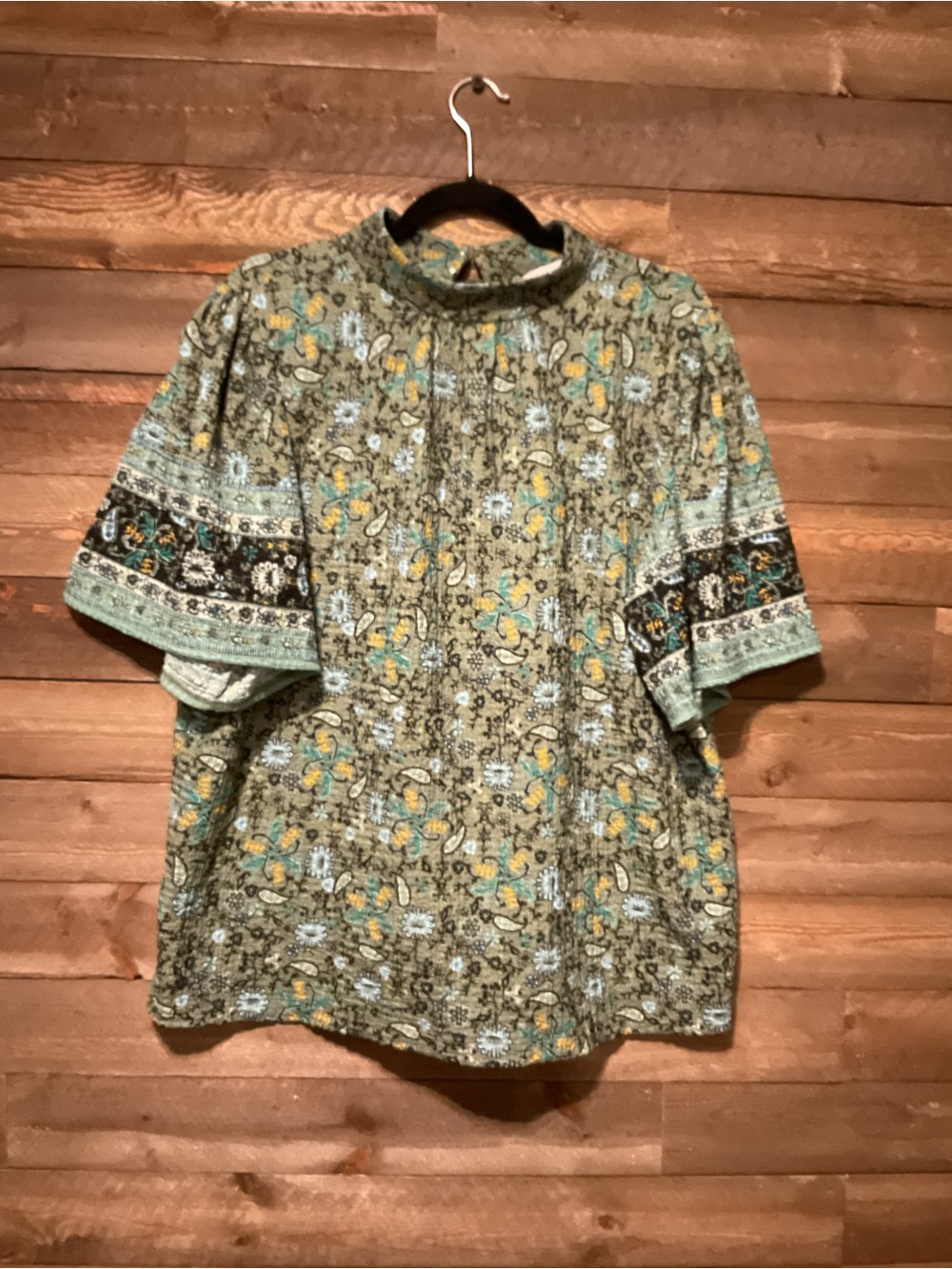 ANN TAYLOR LOFT DAHLIA TEXTURED RUFFLE PUFF SLEEVE GREEN TOP - SIZE XL